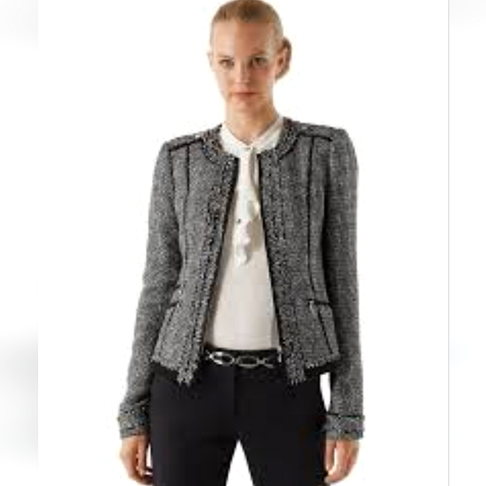 White House Black Market Nwot Tweed Zip Front,Pockets Stretchy Blazer